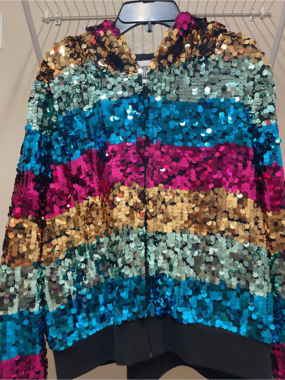 VS PINK Fashion Show Rainbow 🌈 Sequin Jacket EUC - Picture 4 of 4